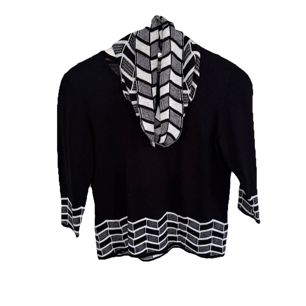 Alfred Dunner PETITE M Sweater Black White Coordinated Knitted Scarf 3/4 Sleeves - Picture 1 of 6